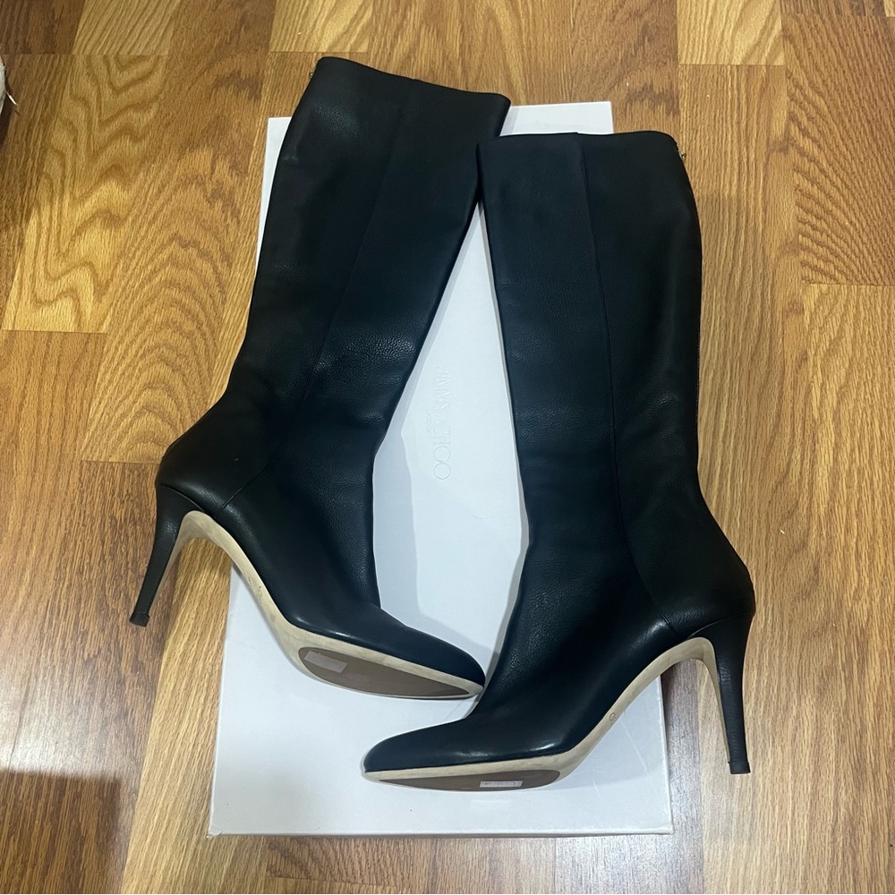 NEW Jimmy Choo Black Leather Knee-High Boots Size 39.5